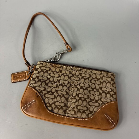 Coach Small CC Monogram Canvas with Brown Leather Wristlet - Picture 1 of 12